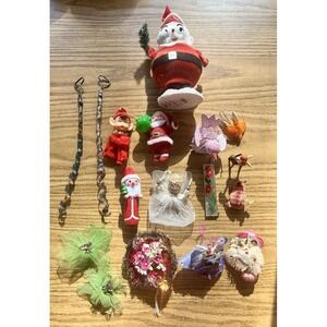 Lot 17 Vintage Christmas Ornaments‎ & Embellishments Elf, Santa, Birds, Angel